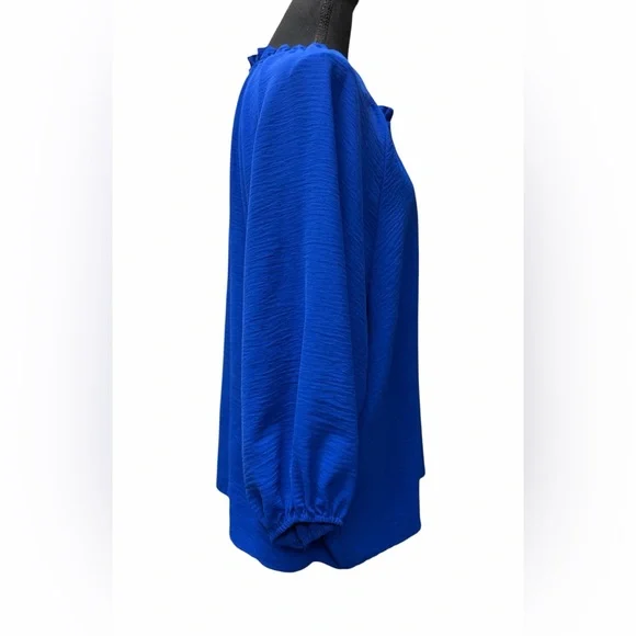 ee:some Fashion Cobalt Blue V-Neck Peasant Blouse with Puff sleeves Size XL - Picture 2 of 9